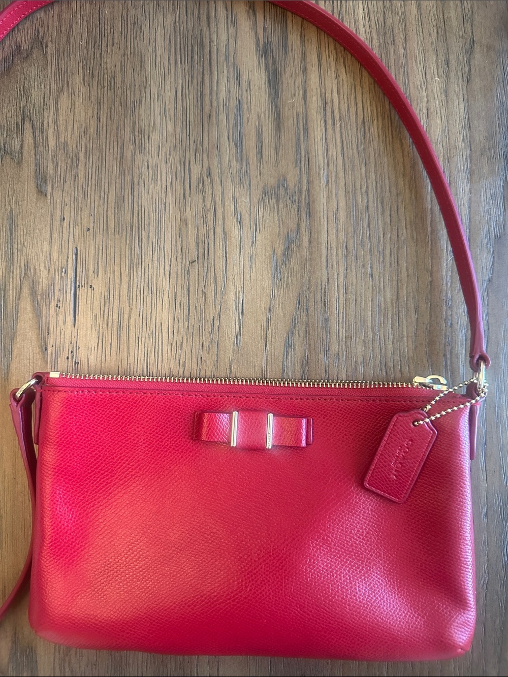 Coach Red Pebbled Leather Bow Crossbody